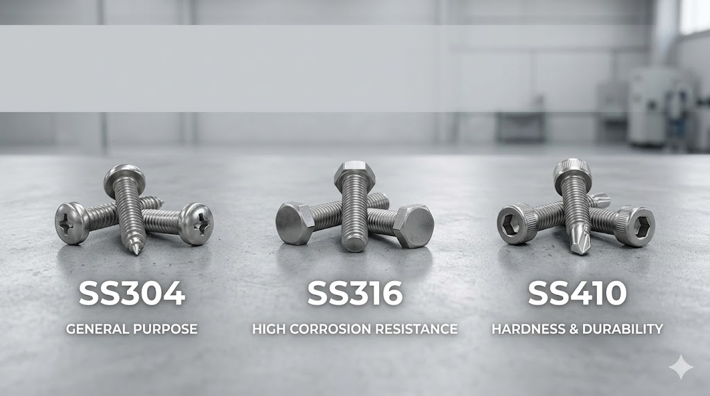 SS304 SS316 SS410 stainless steel fastener sample comparison